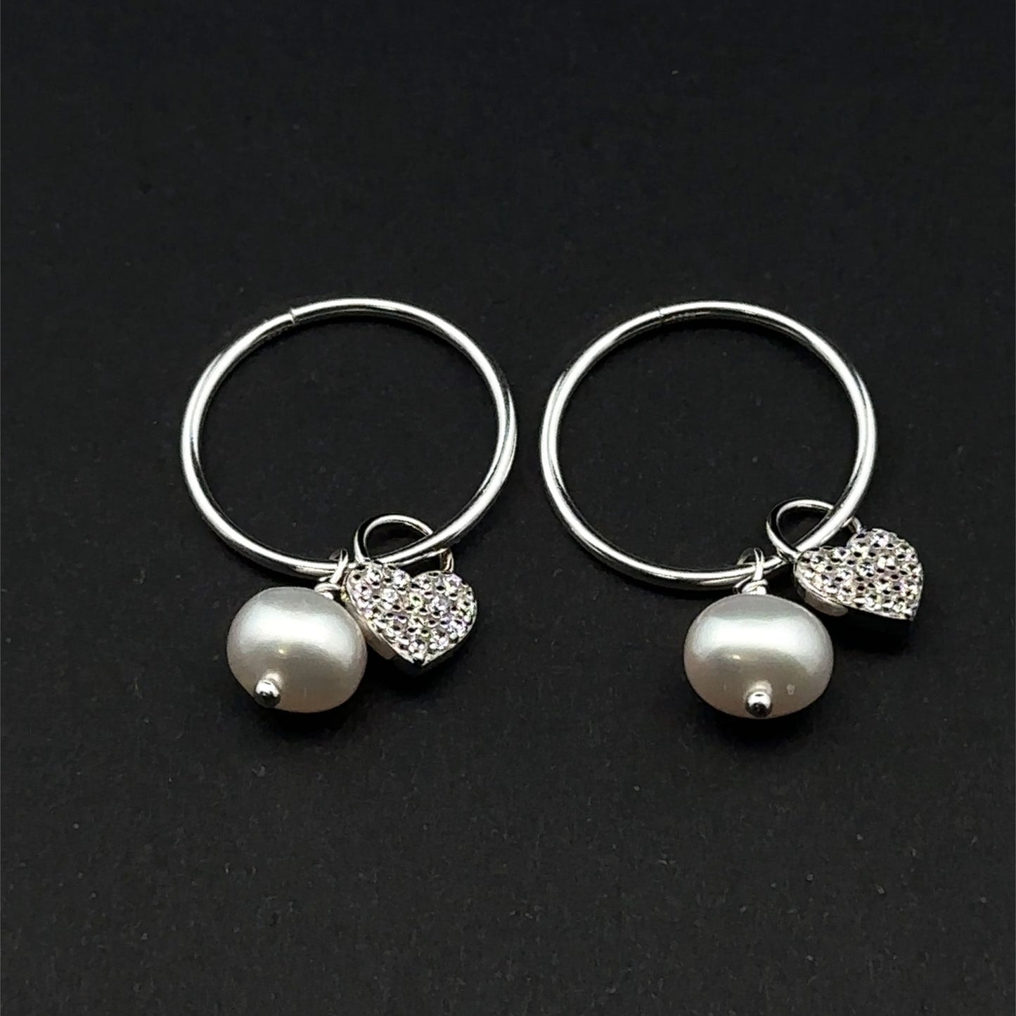 925 Sterling Silver Hoops Earrings Freshwater Heart Interchangeable Modular - Rafant