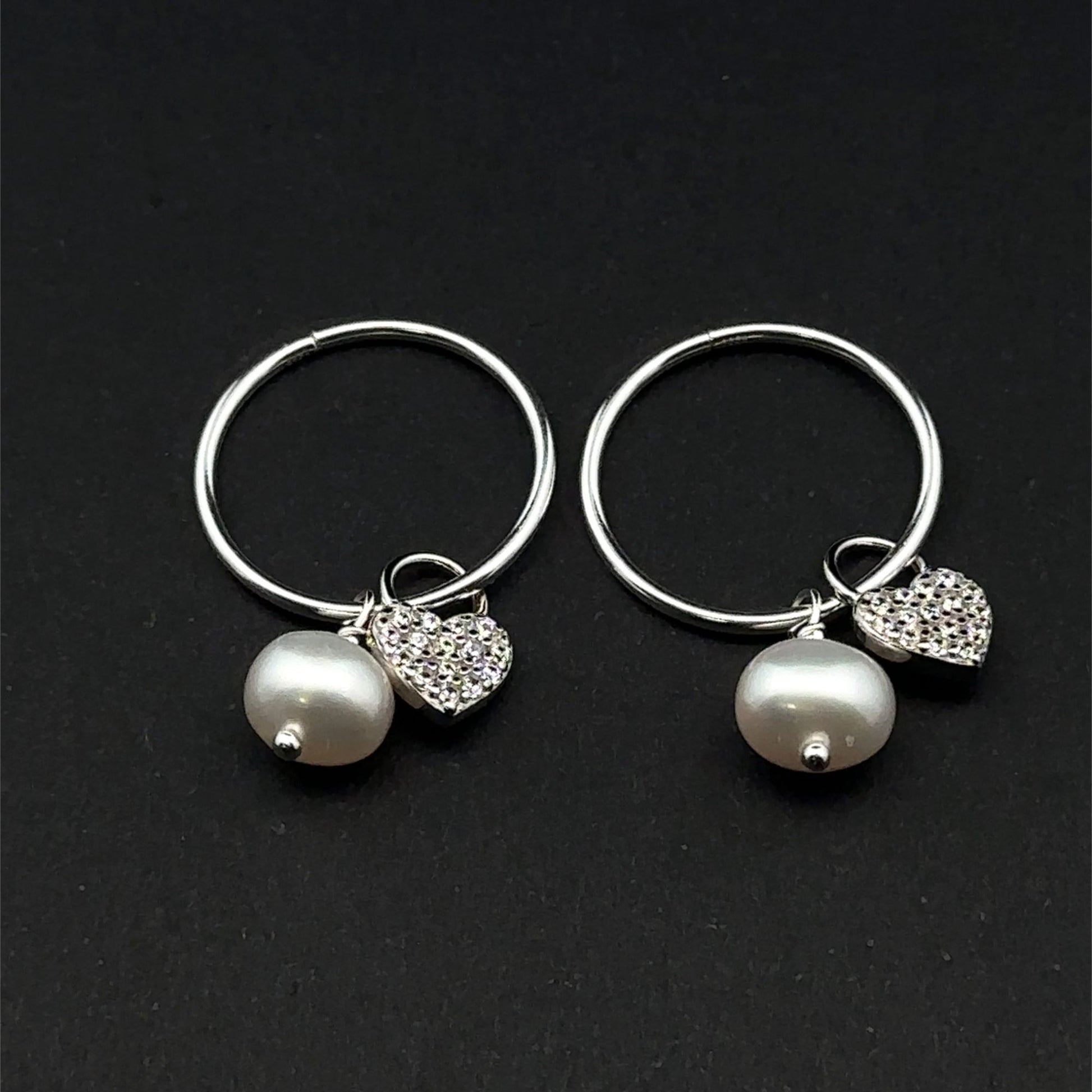 925 Sterling Silver Hoops Earrings Freshwater Heart Interchangeable Modular - Rafant