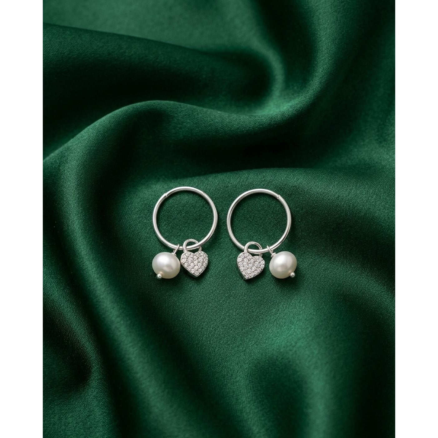 925 Sterling Silver Hoops Earrings Freshwater Heart Interchangeable Modular - Rafant