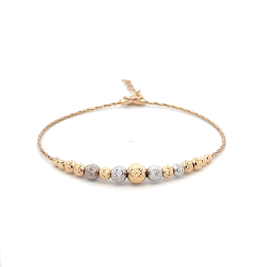18K Gold Bracelet Saudi Gold Beaded 2 Tone Yellow White - Rafant