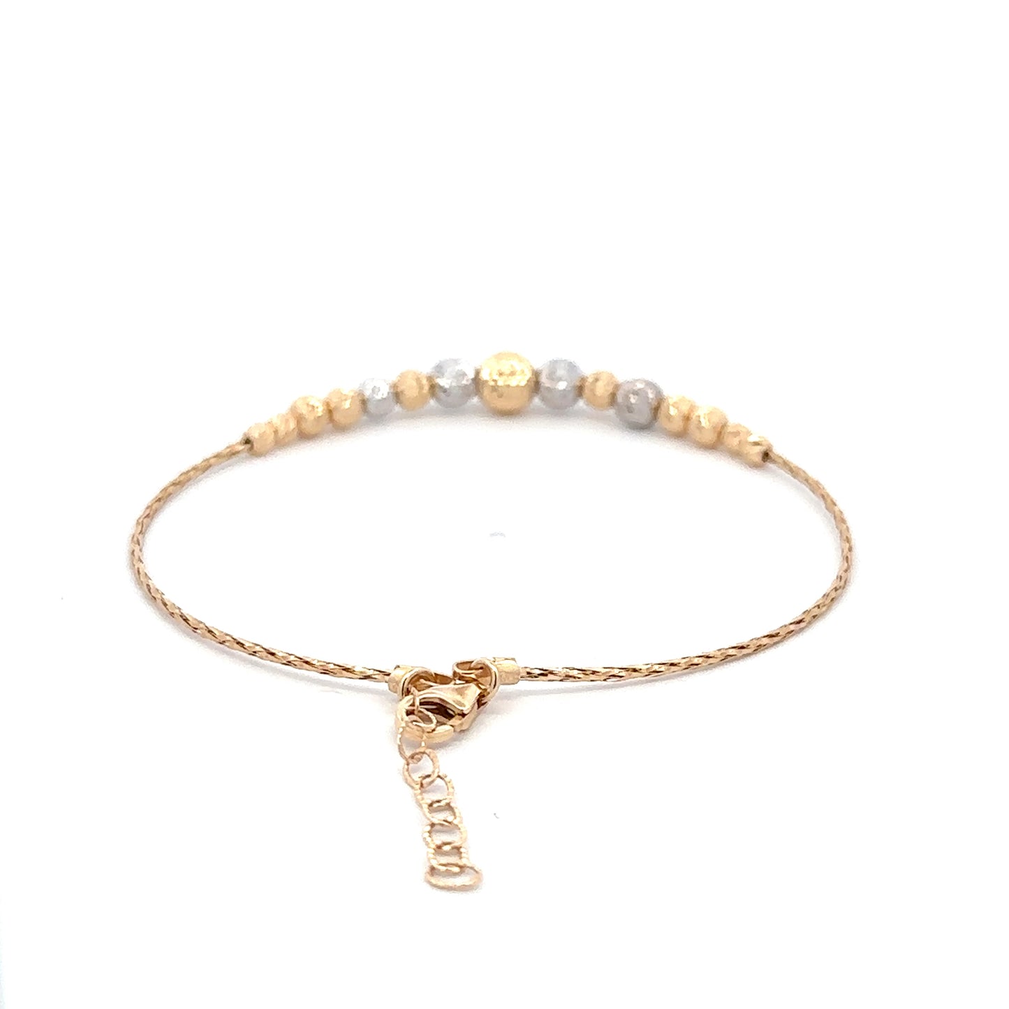 18K Gold Bracelet Saudi Gold Beaded 2 Tone Yellow White - Rafant