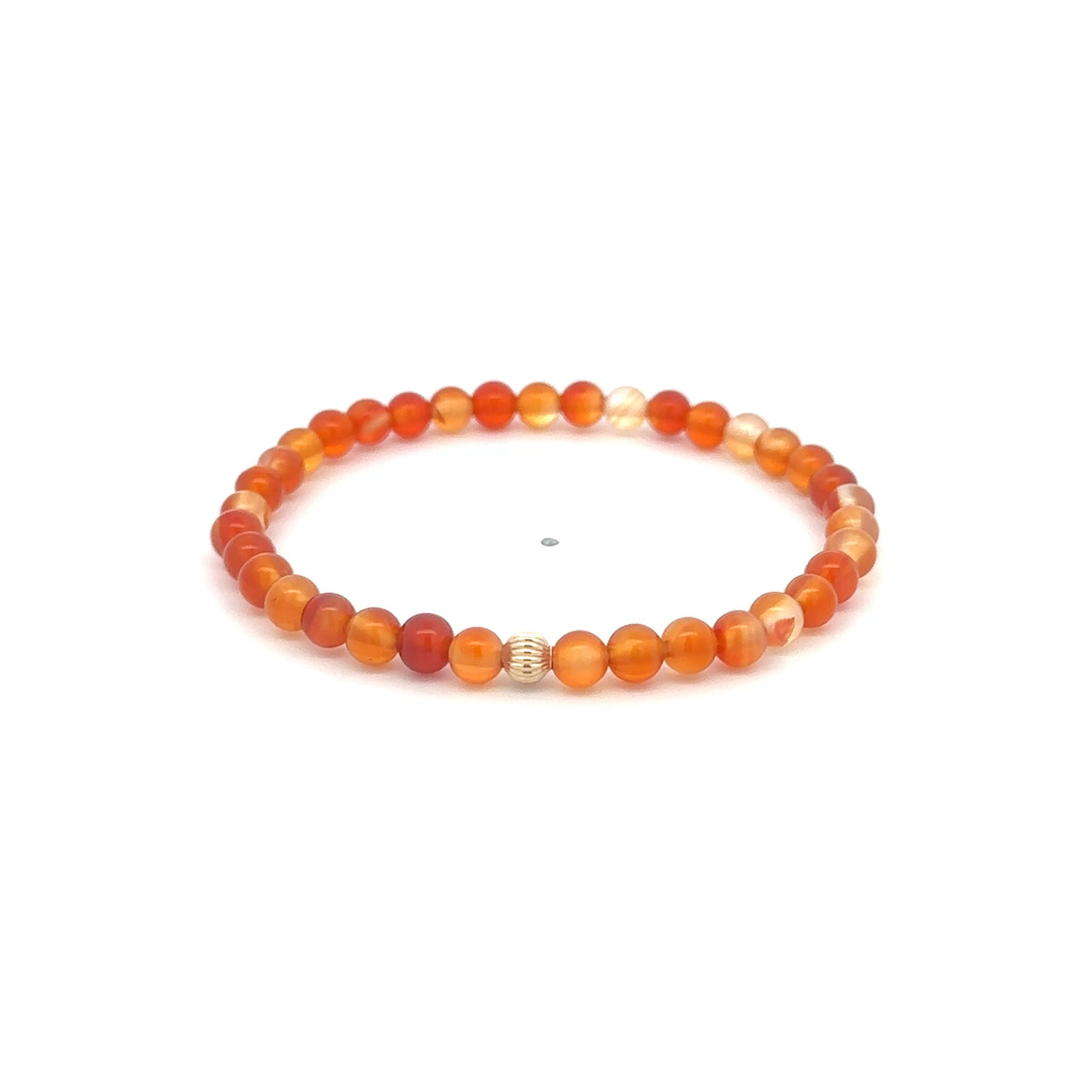 14K Gold Corrugated Accent Bead Natural Tiger's Eye Gemstone Stretch Bracelet – Stackable Fine Jewelry