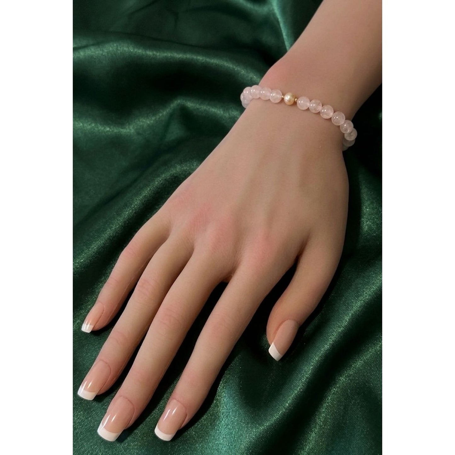 14K Solid Gold Tiny Beads Freshwater Pearl Stretch Gemstone Birthstone Bracelet - Rafant