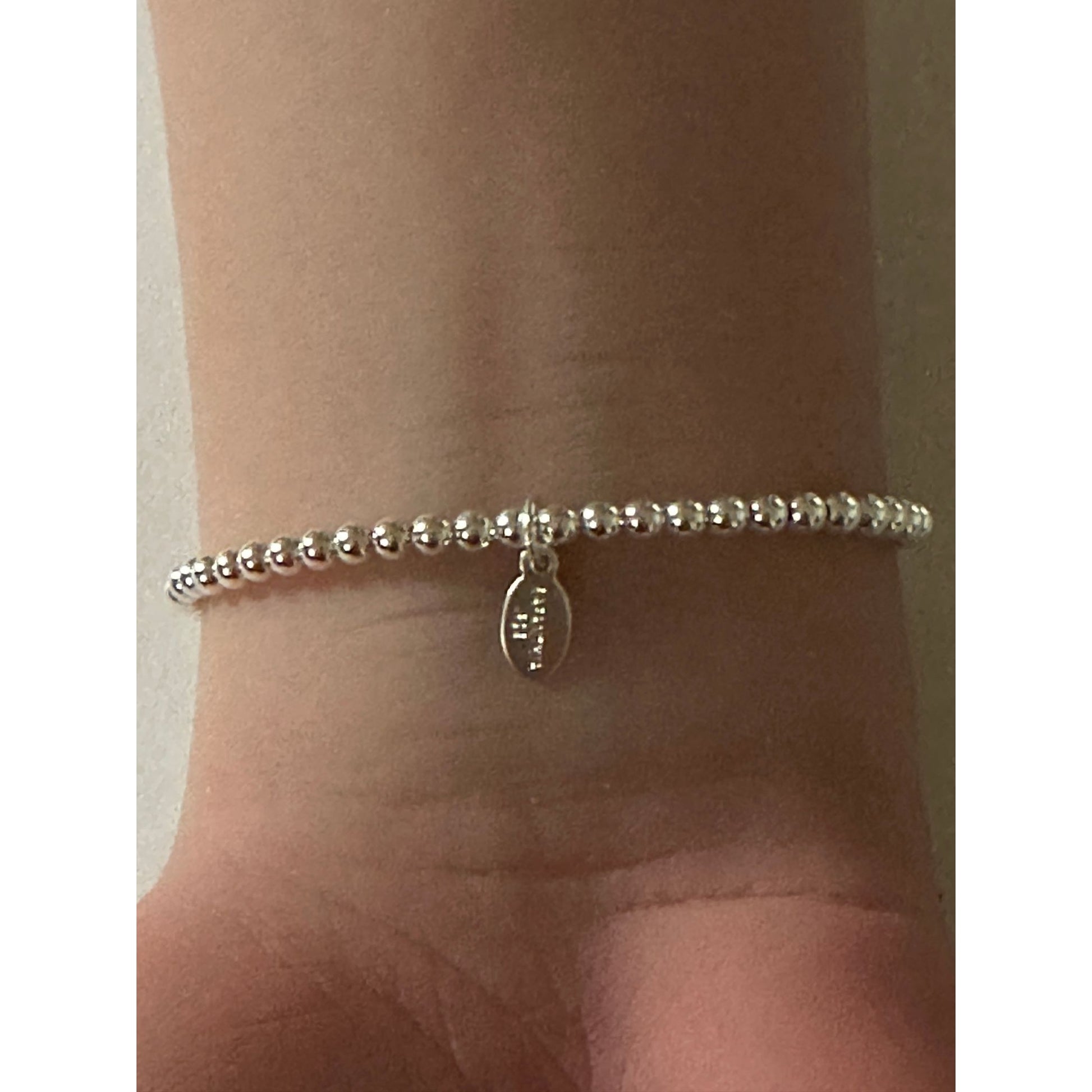 925 Sterling Silver Beaded Stretch Stacking Bracelet Irregular Shape Charm Minimalist Size 6.5" - Rafant