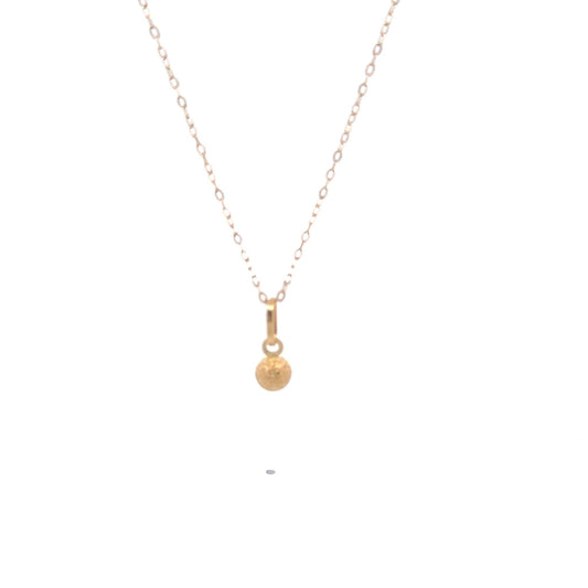 18K Gold Necklace Chain 17.75 inches Pendant Ball Frosted - Rafant