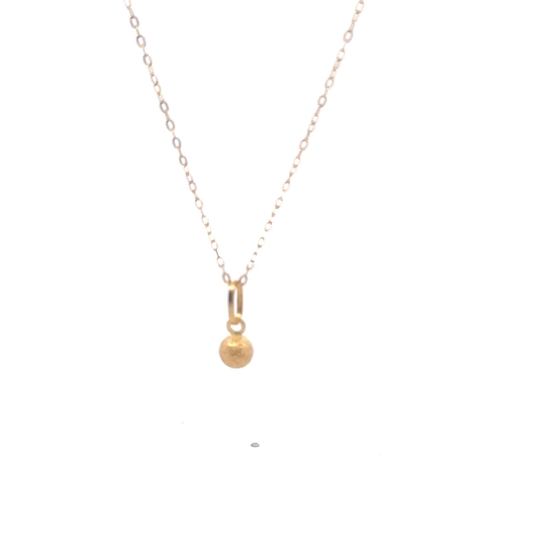 18K Gold Necklace Chain 17.75 inches Pendant Ball Frosted - Rafant