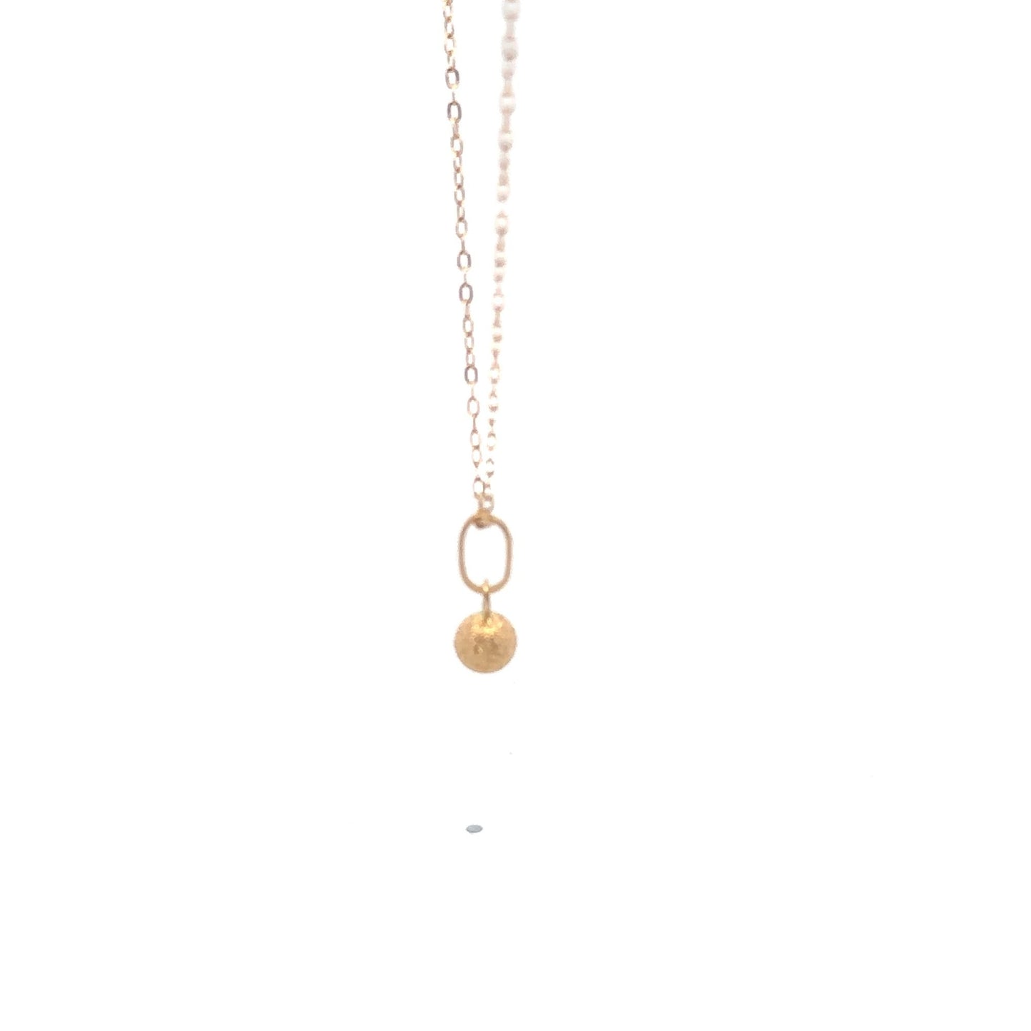 18K Gold Necklace Chain 17.75 inches Pendant Ball Frosted - Rafant