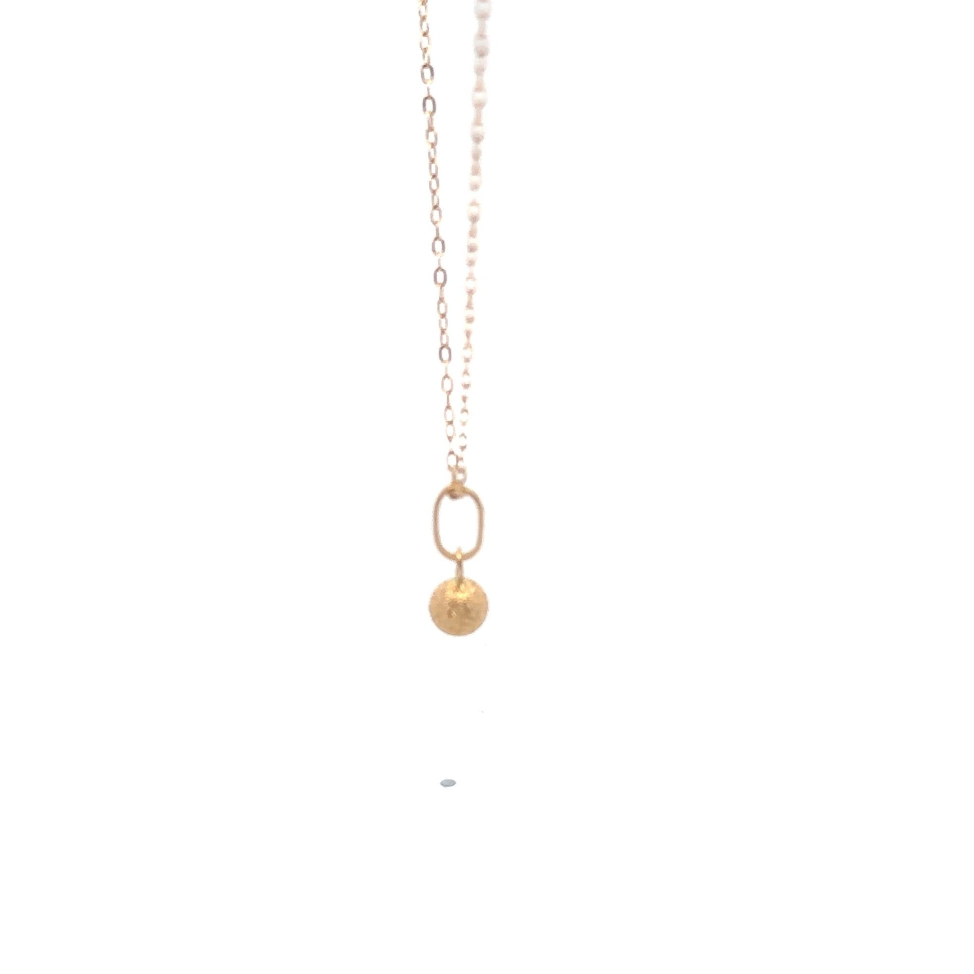 18K Gold Necklace Chain 17.75 inches Pendant Ball Frosted - Rafant