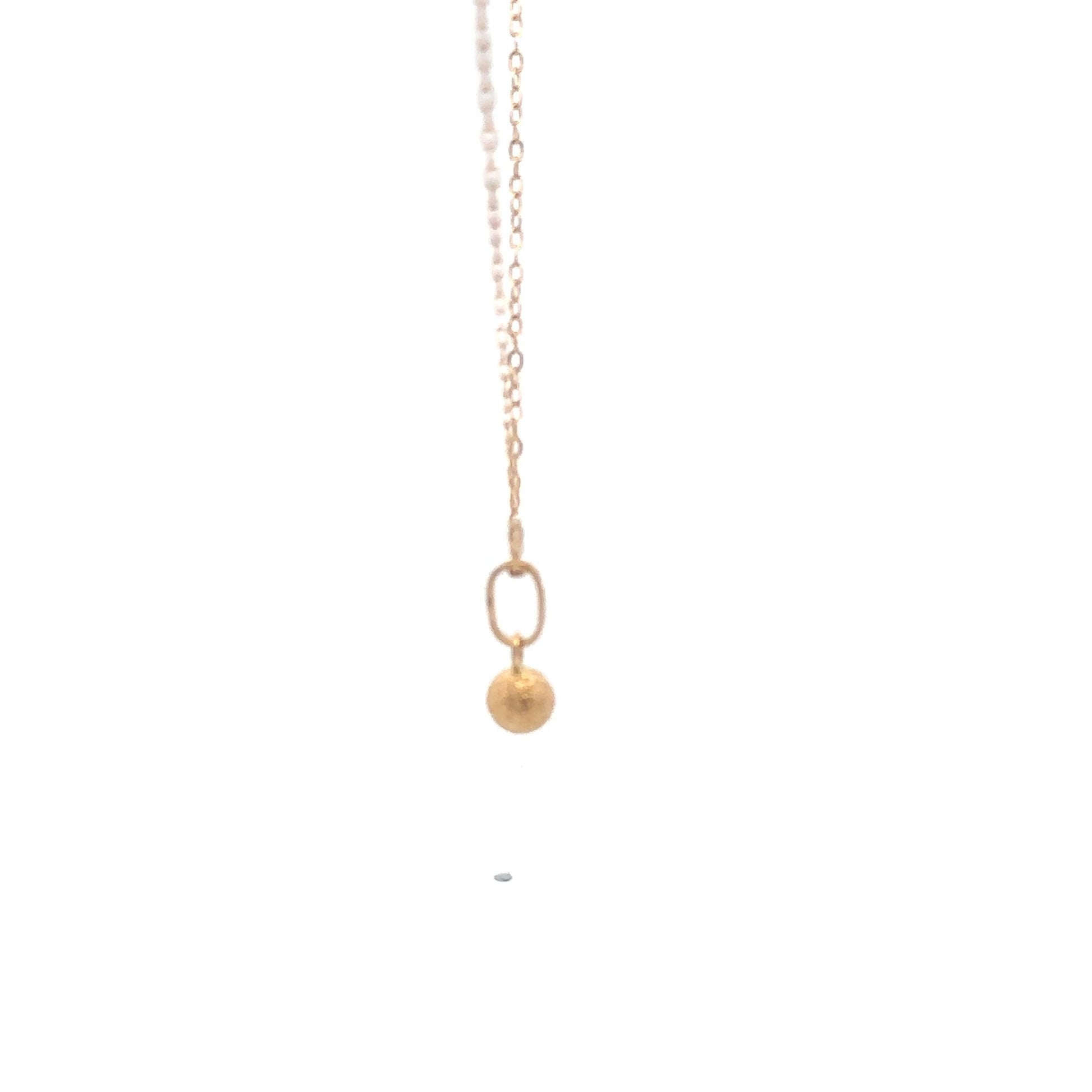 18K Gold Necklace Chain 17.75 inches Pendant Ball Frosted - Rafant
