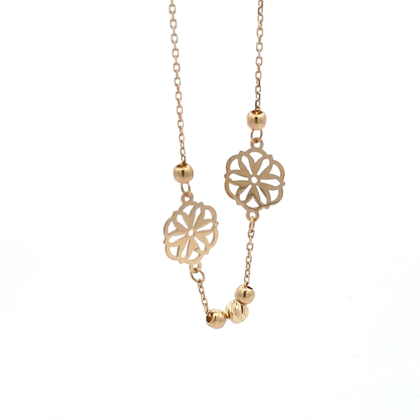 18K Gold Bracelet Flower Beads Charm 7 inches plus one inch Extension 1.50 grams - Rafant
