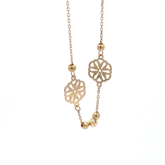 18K Gold Bracelet Flower Beads Charm 7 inches plus one inch Extension 1.50 grams - Rafant
