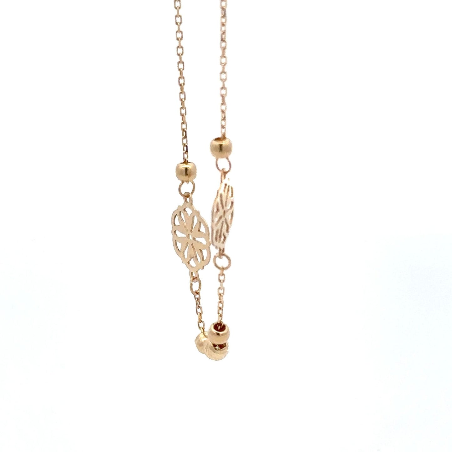 18K Gold Bracelet Flower Beads Charm 7 inches plus one inch Extension 1.50 grams - Rafant