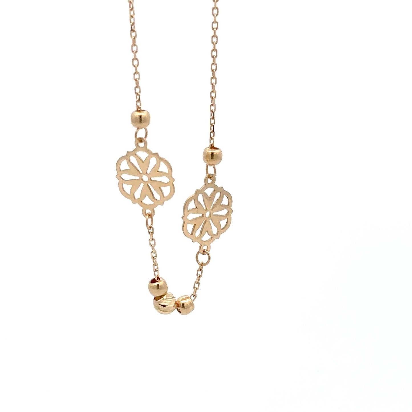 18K Gold Bracelet Flower Beads Charm 7 inches plus one inch Extension 1.50 grams - Rafant