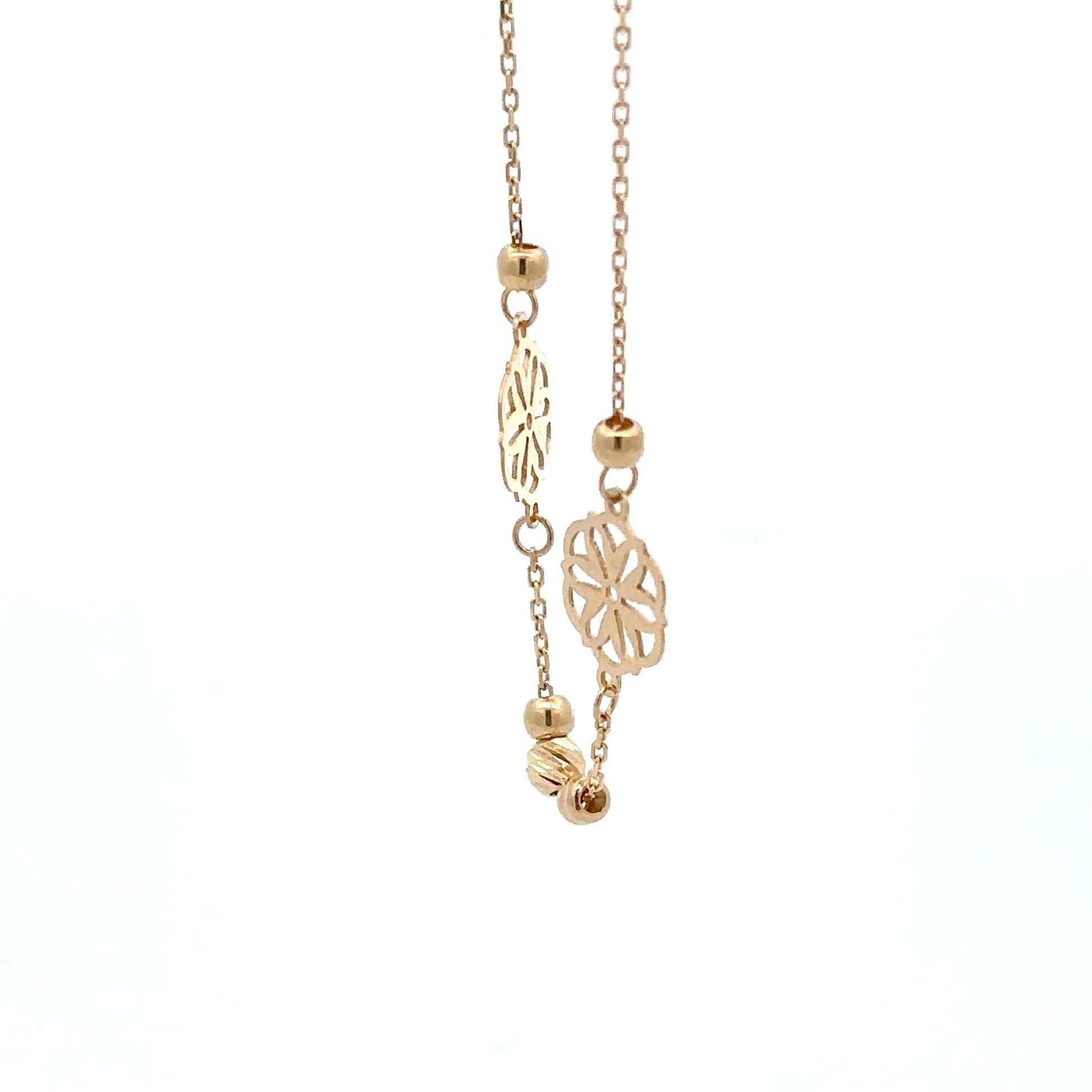 18K Gold Bracelet Flower Beads Charm 7 inches plus one inch Extension 1.50 grams - Rafant