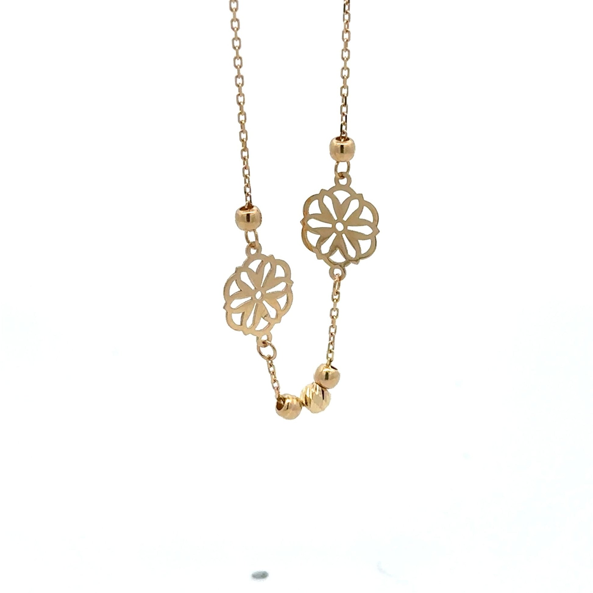 18K Gold Bracelet Flower Beads Charm 7 inches plus one inch Extension 1.50 grams - Rafant