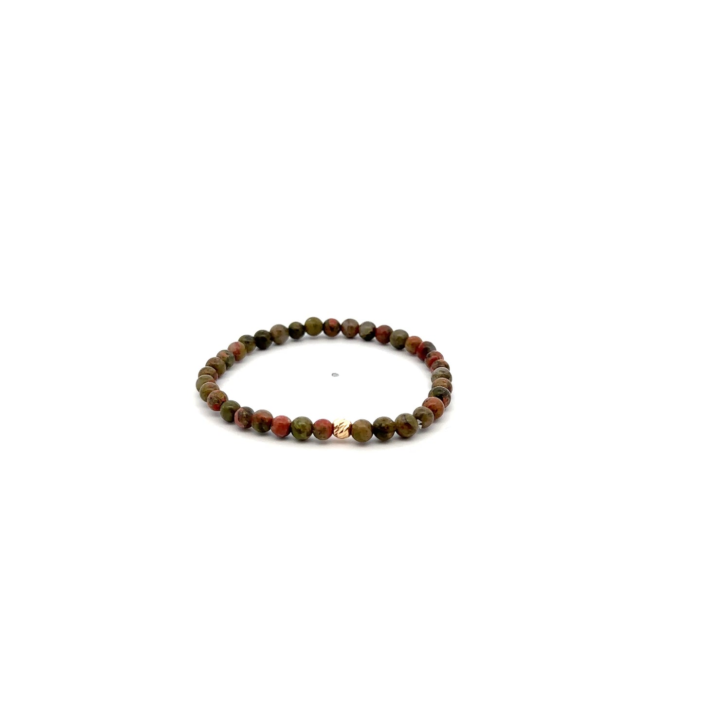 Natural Unakite Gemstones Mini 4mm 18K Gold Charm Bead - Rafant