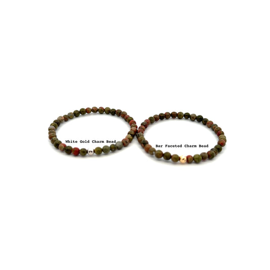 Natural Unakite Gemstones Mini 4mm 18K Gold Charm Bead - Rafant