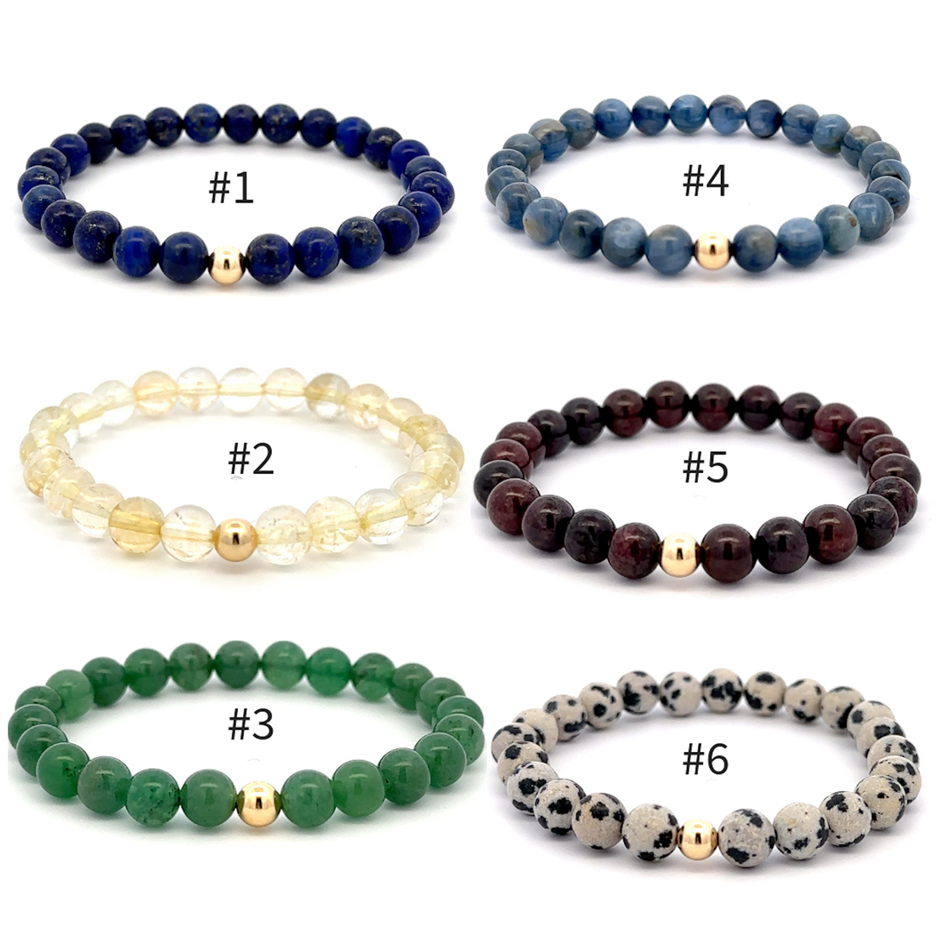 Natural Gemstones Crystals Birthstones 6mm Stretchable Bracelet 18k Gold Bead Charm - Rafant