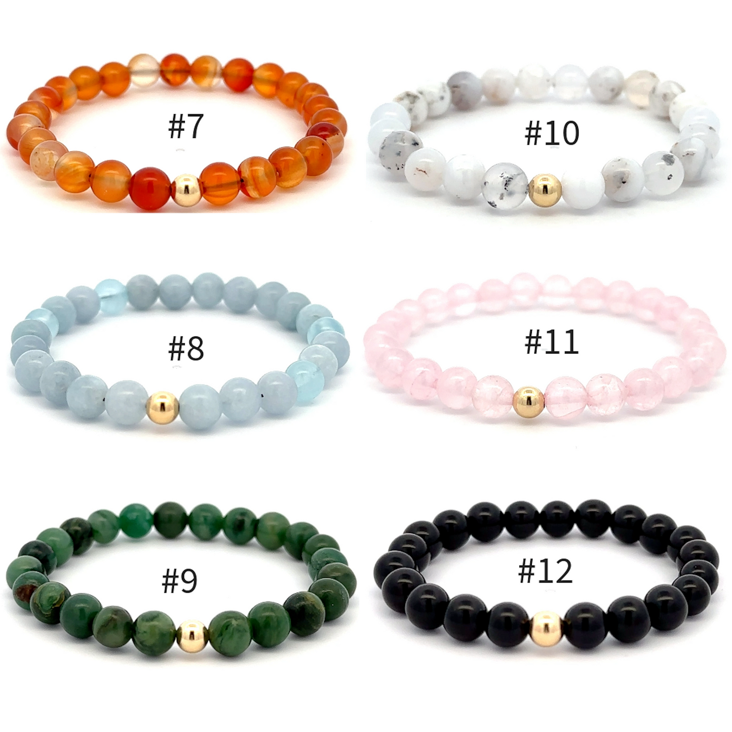 Natural Gemstones Crystals Birthstones 6mm Stretchable Bracelet 18k Gold Bead Charm - Rafant