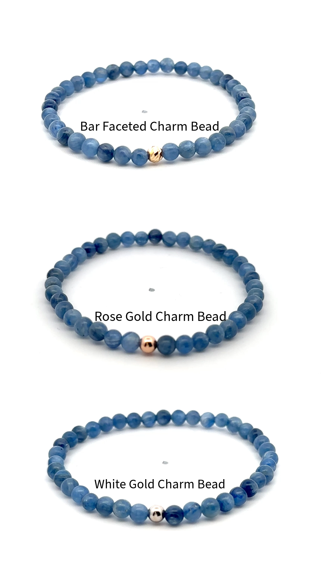 Natural Kyanite Gemstones Mini 4mm 18K Gold Charm Bead - Rafant
