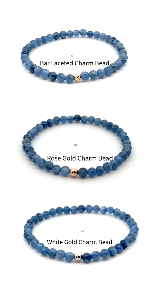 Natural Kyanite Gemstones Mini 4mm 18K Gold Charm Bead - Rafant