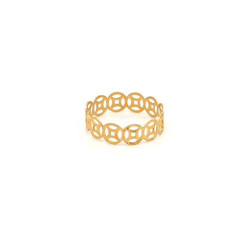 18K Gold Ring Coin Good Luck Fortune 0.63 grams Size 7.5 - Rafant