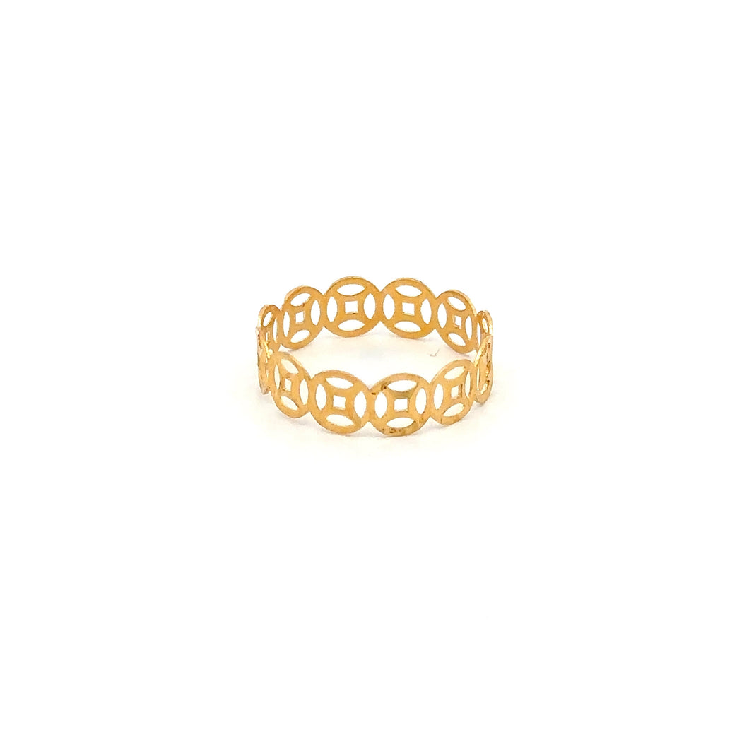 18K Gold Ring Coin Good Luck Fortune 0.63 grams Size 7.5 - Rafant