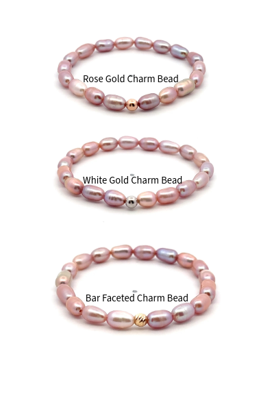 Natural Freshwater Rice Pearl Purple 18K Gold Charm Bead - Rafant