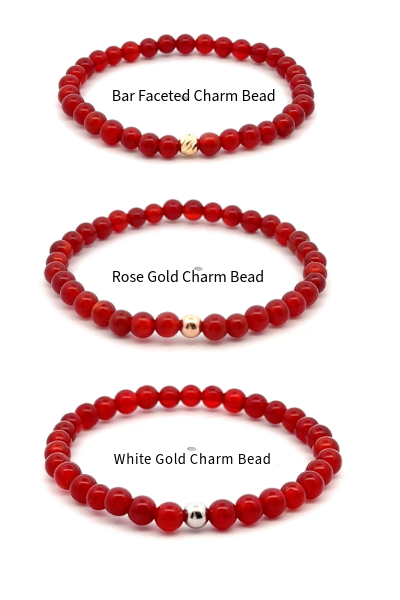 Natural Carnelian Gemstones Mini 4mm 18K Gold Charm Bead July Birthstone - Rafant