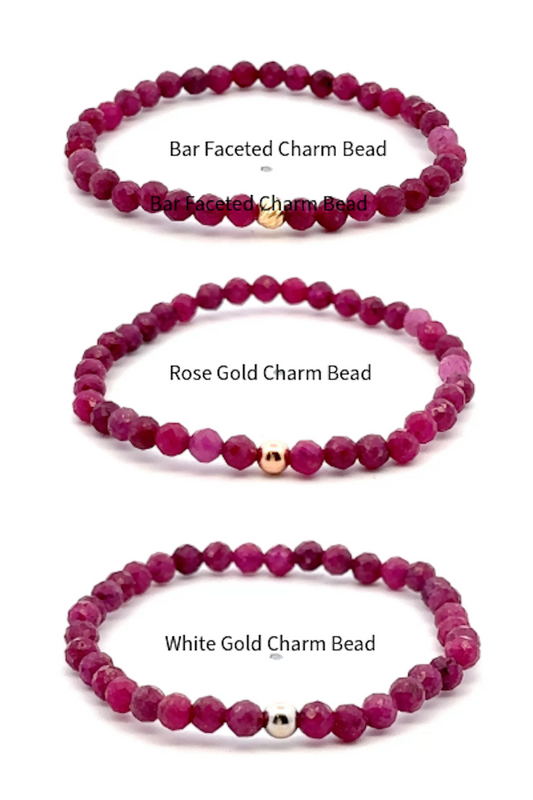 Natural Ruby Gemstone Mini 3mm 18K Gold Charm Bead July Birthstone - Rafant