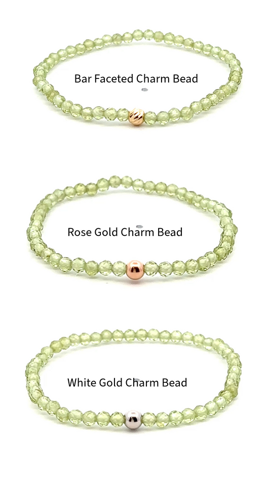 Natural Peridot Gemstone Mini 3mm 18K Gold Charm Bead August Birthstone - Rafant