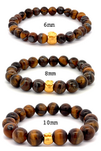 Load image into Gallery viewer, 24K Gold Money Bag Lucky Charm Bracelet Gemstones Tiger Eye Brown 6- 10mm - Rafant
