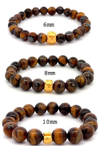 24K Gold Money Bag Lucky Charm Bracelet Gemstones Tiger Eye Brown 6- 10mm - Rafant