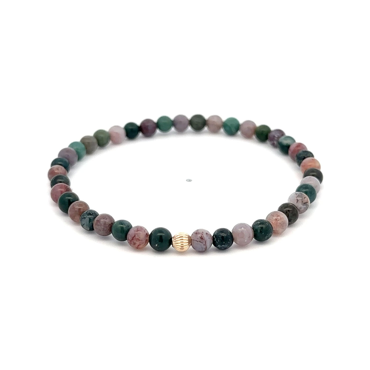 Multicolor Agate Stretch Bracelet with 14K Gold Bead, 4mm, 7″