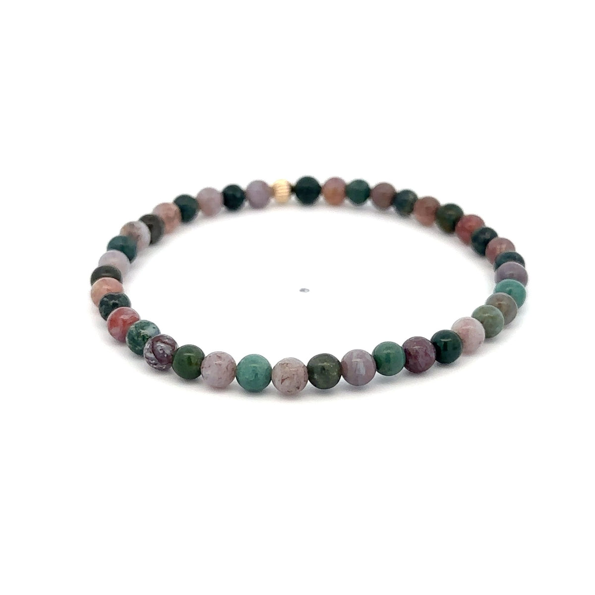 Multicolor Agate Stretch Bracelet with 14K Gold Bead, 4mm, 7″