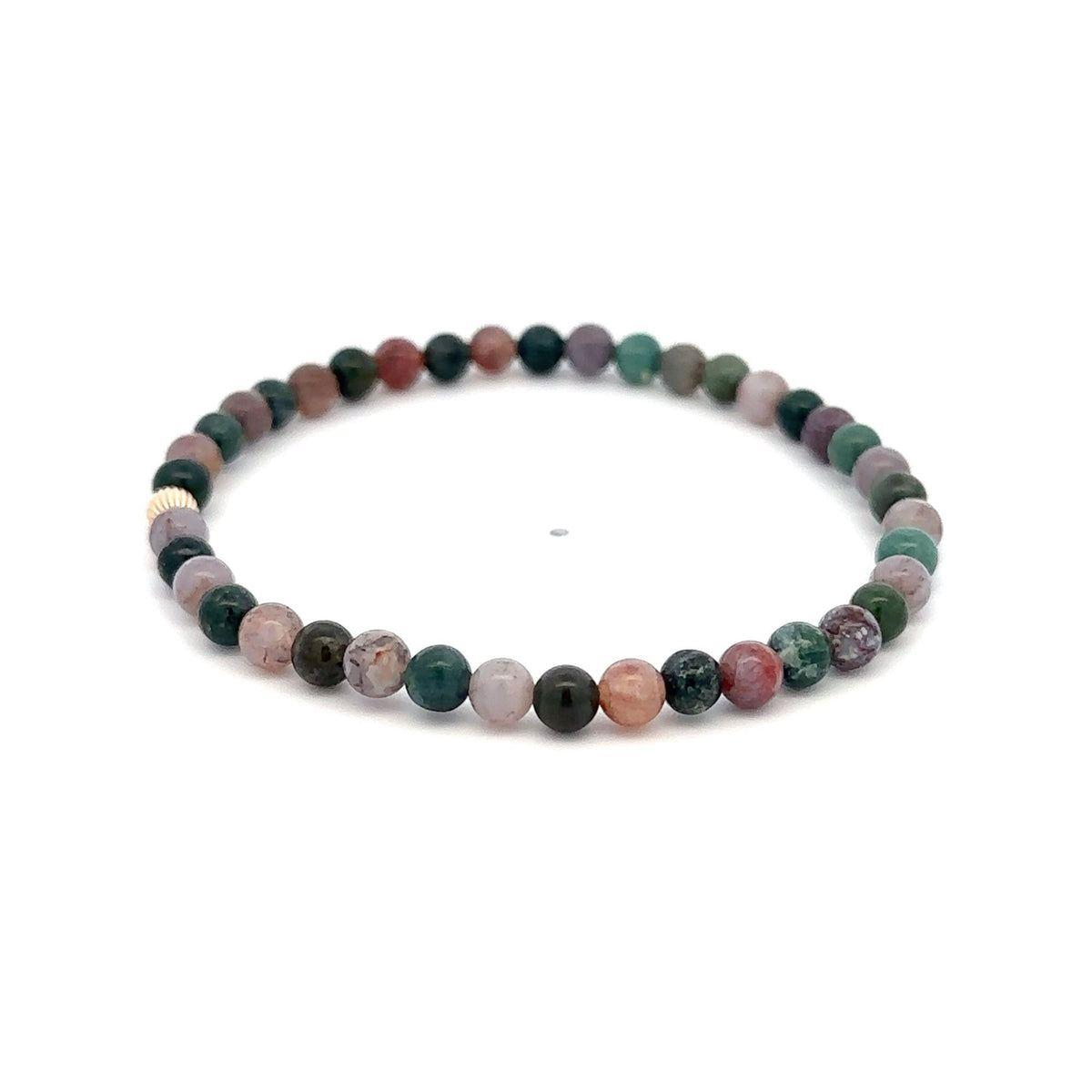 Multicolor Agate Stretch Bracelet with 14K Gold Bead, 4mm, 7″
