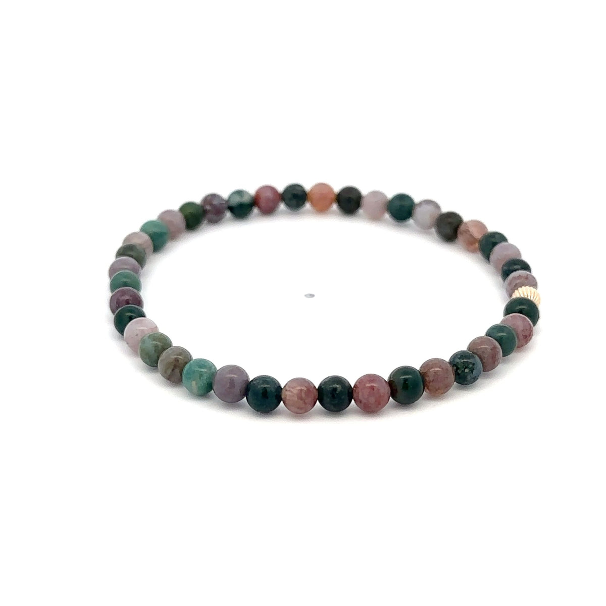Multicolor Agate Stretch Bracelet with 14K Gold Bead, 4mm, 7″
