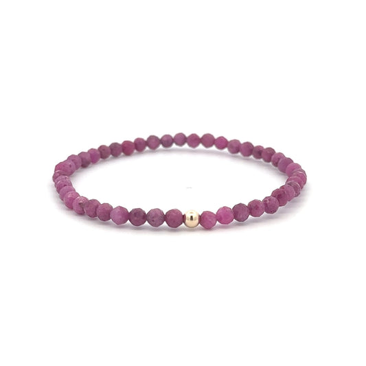Ruby Micro Faceted Gemstone Beaded Stretch Bracelet with 14K Gold Accent Bead Handmade Natural Stone Jewelry - Rafant