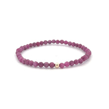 Load image into Gallery viewer, Ruby Micro Faceted Gemstone Beaded Stretch Bracelet with 14K Gold Accent Bead Handmade Natural Stone Jewelry
