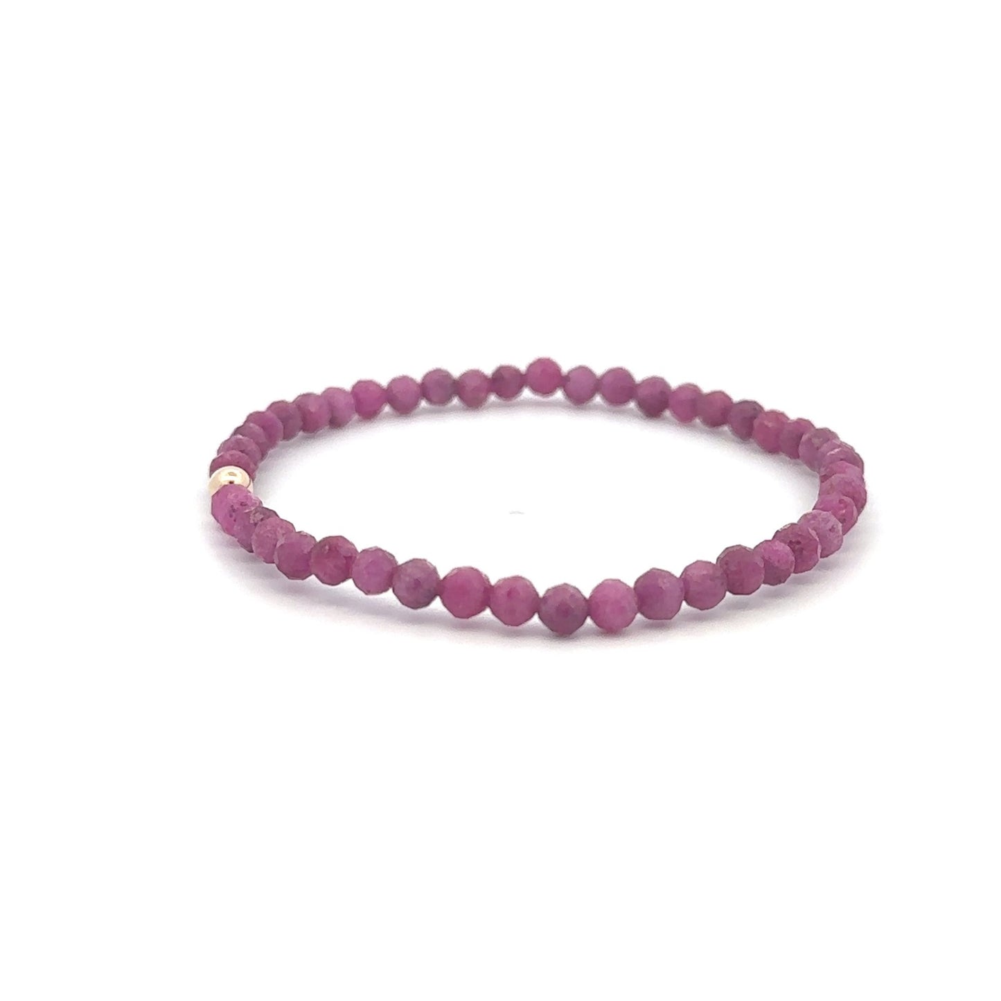 Ruby Micro Faceted Gemstone Beaded Stretch Bracelet with 14K Gold Accent Bead Handmade Natural Stone Jewelry - Rafant