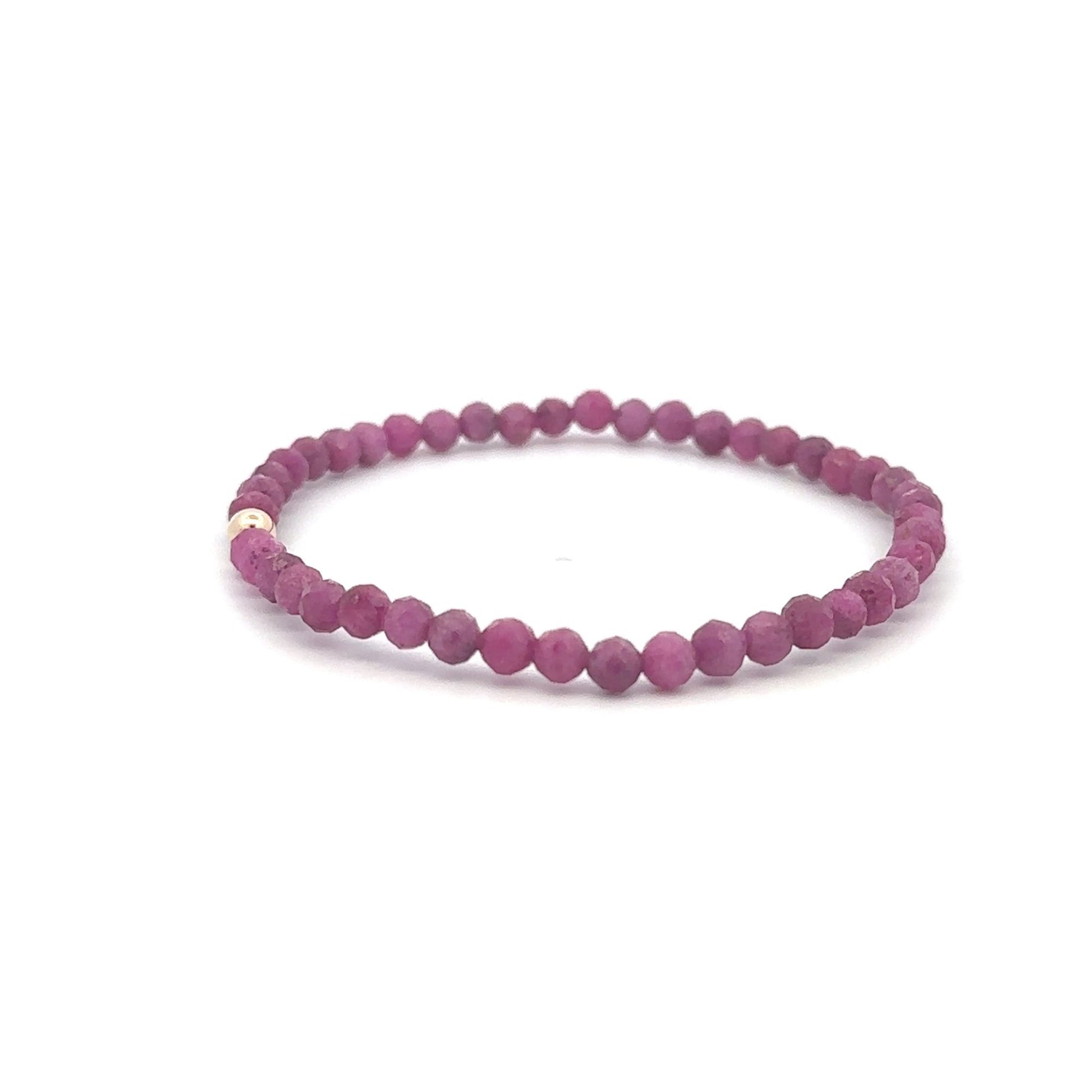 Ruby Micro Faceted Gemstone Beaded Stretch Bracelet with 14K Gold Accent Bead Handmade Natural Stone Jewelry - Rafant