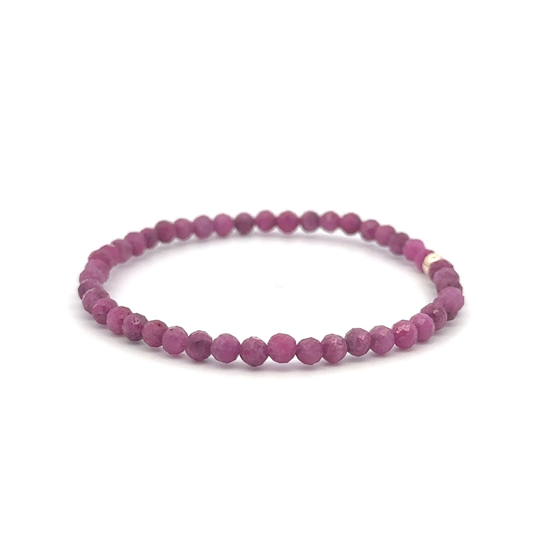 Ruby Micro Faceted Gemstone Beaded Stretch Bracelet with 14K Gold Accent Bead Handmade Natural Stone Jewelry - Rafant