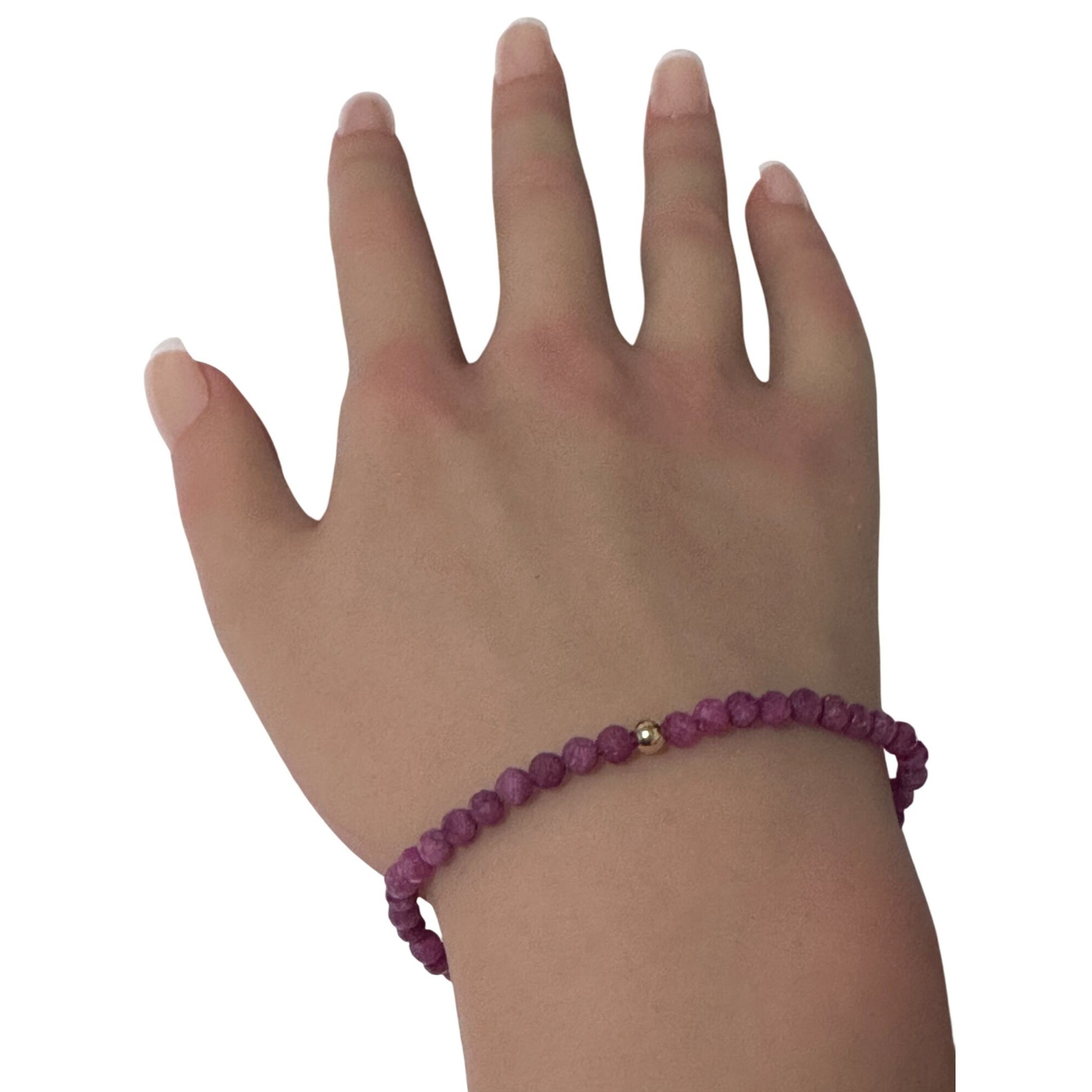 Ruby Micro Faceted Gemstone Beaded Stretch Bracelet with 14K Gold Accent Bead Handmade Natural Stone Jewelry - Rafant