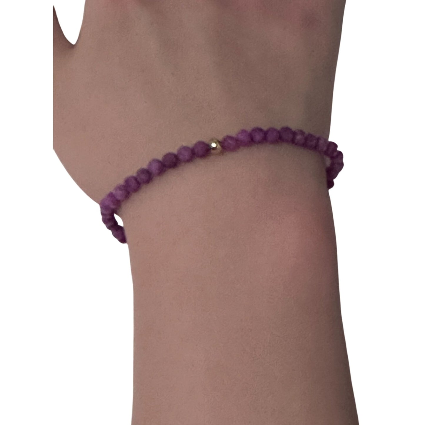 Ruby Micro Faceted Gemstone Beaded Stretch Bracelet with 14K Gold Accent Bead Handmade Natural Stone Jewelry - Rafant