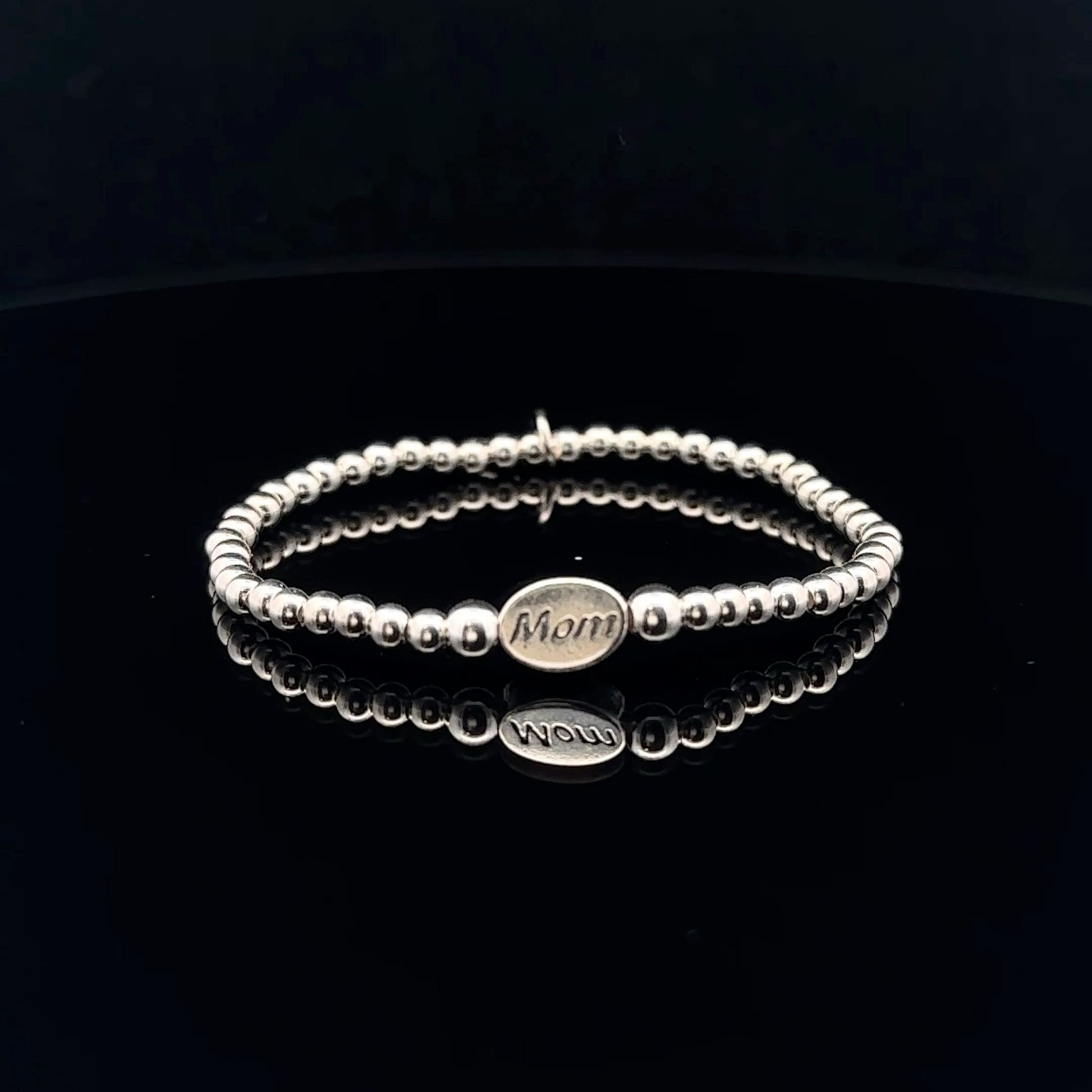 925 Sterling Silver Beaded Stretch Stacking Bracelet Minimalist Choose: Friends,Forever,Joy,Mom - Rafant