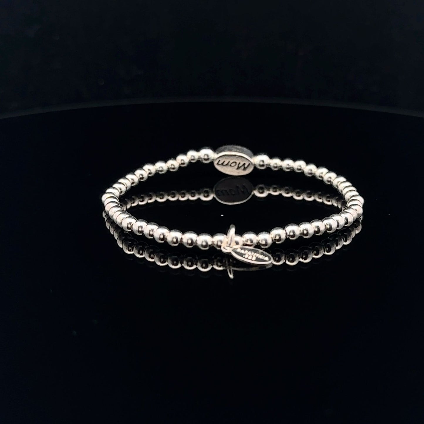 925 Sterling Silver Beaded Stretch Stacking Bracelet Minimalist Choose: Friends,Forever,Joy,Mom - Rafant