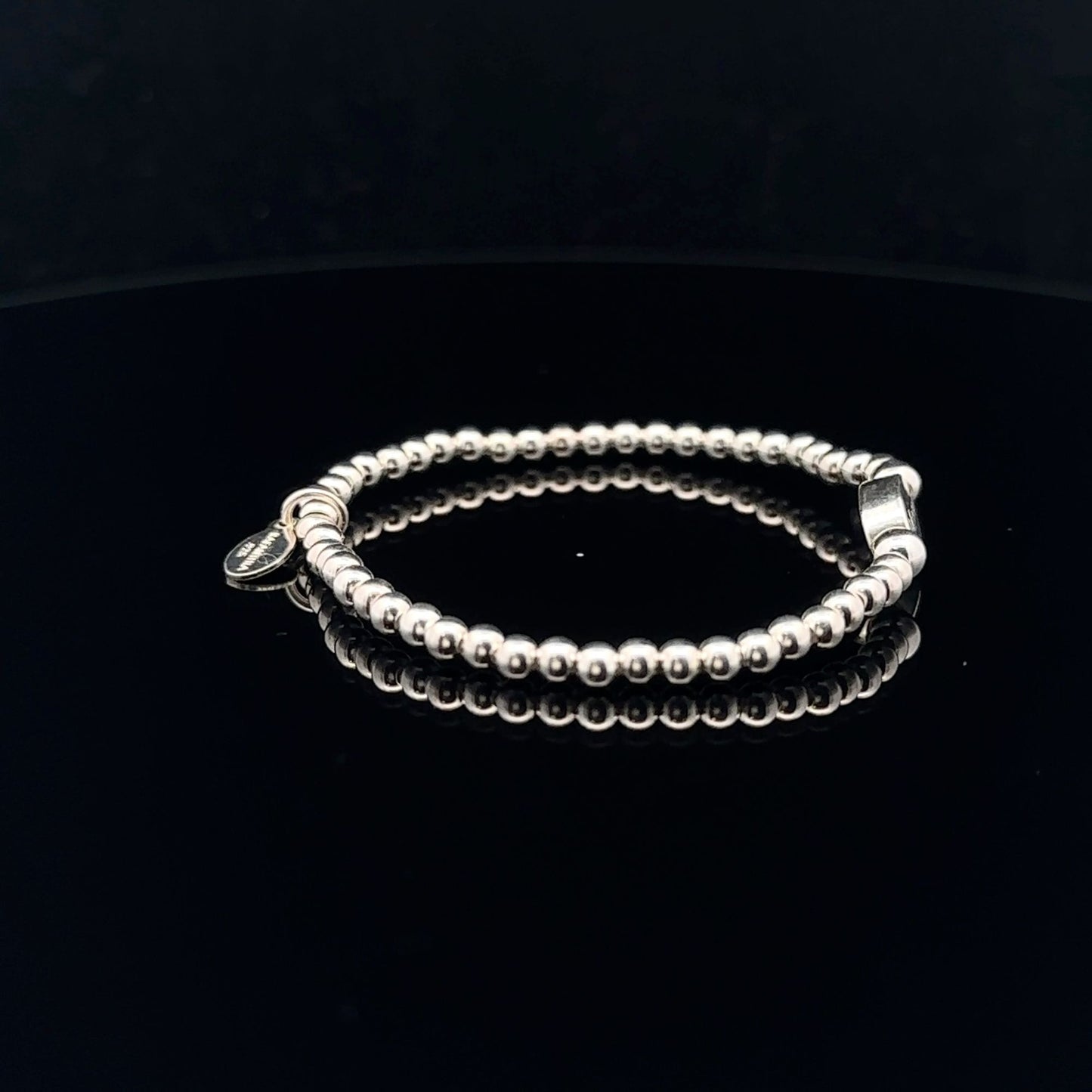 925 Sterling Silver Beaded Stretch Stacking Bracelet Minimalist Choose: Friends,Forever,Joy,Mom - Rafant
