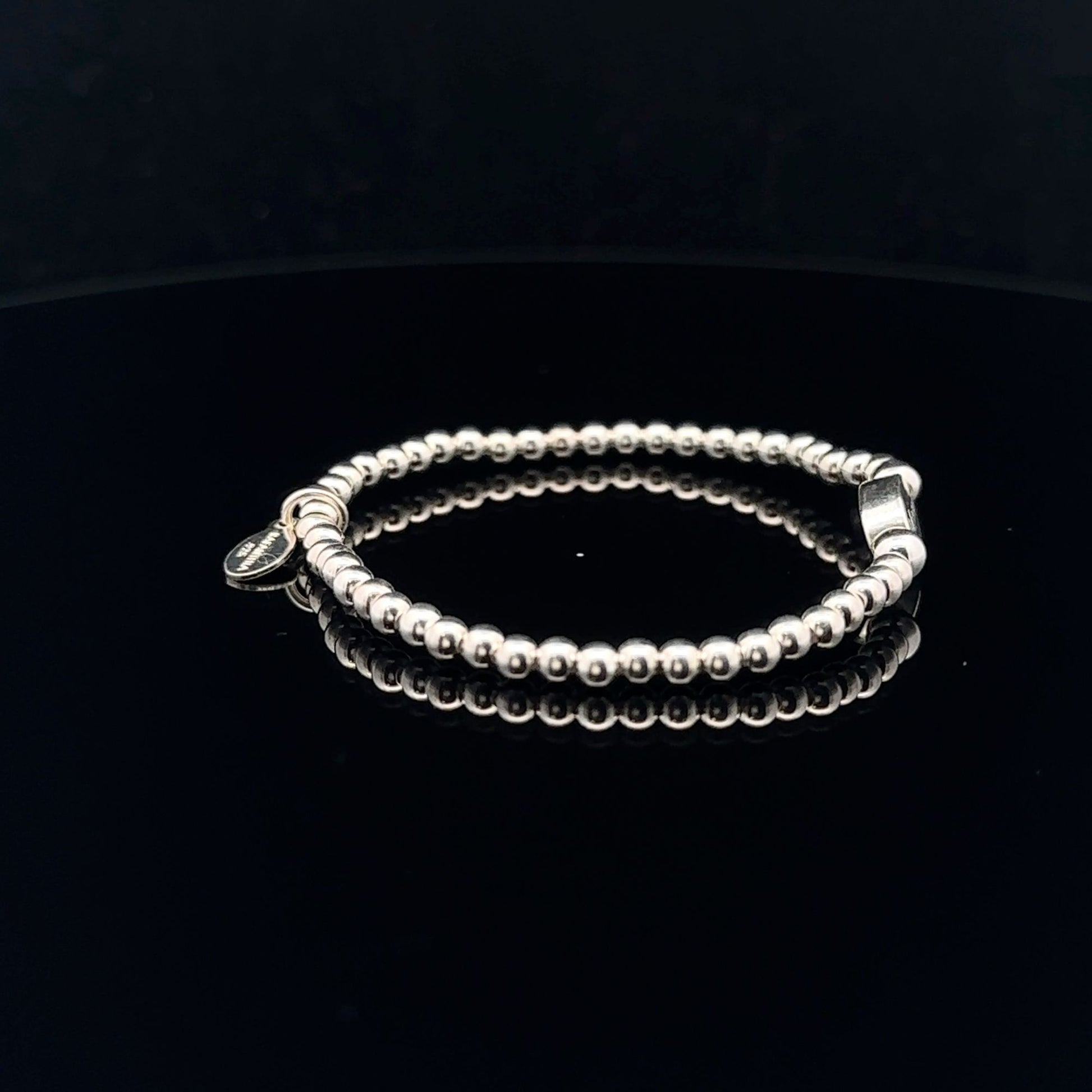 925 Sterling Silver Beaded Stretch Stacking Bracelet Minimalist Choose: Friends,Forever,Joy,Mom - Rafant
