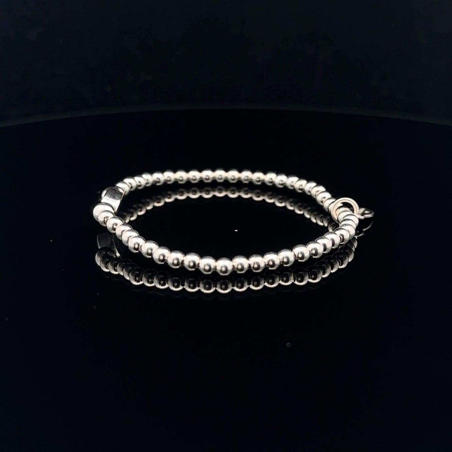 925 Sterling Silver Beaded Stretch Stacking Bracelet Minimalist Choose: Friends,Forever,Joy,Mom - Rafant