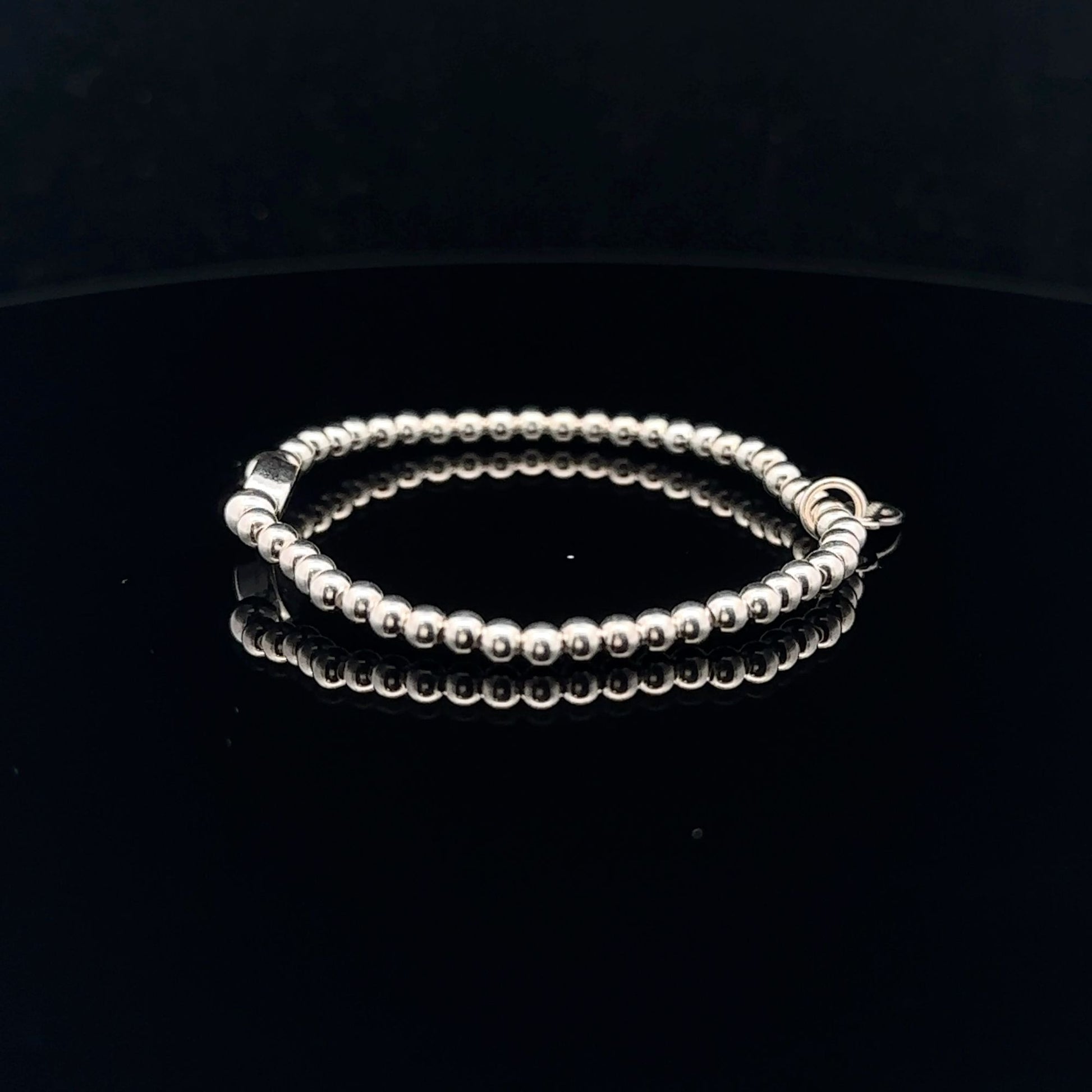 925 Sterling Silver Beaded Stretch Stacking Bracelet Minimalist Choose: Friends,Forever,Joy,Mom - Rafant